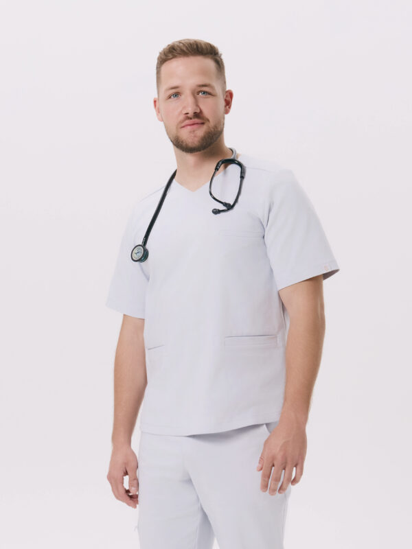 BLUZKA MEDYCZNA MĘSKA – SCRUBS - PREMIUM – SILVER GREY