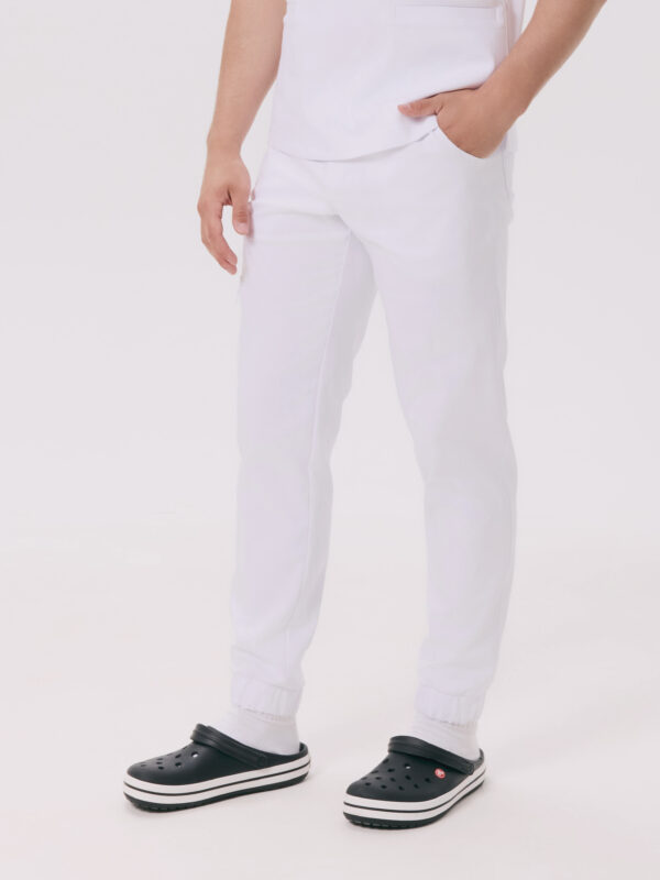 SPODNIE MEDYCZNE MĘSKIE – SCRUBS JOGGER – PREMIUM – WHITE