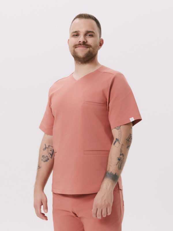 BLUZKA MEDYCZNA MĘSKA – SCRUBS - PREMIUM – SALMON