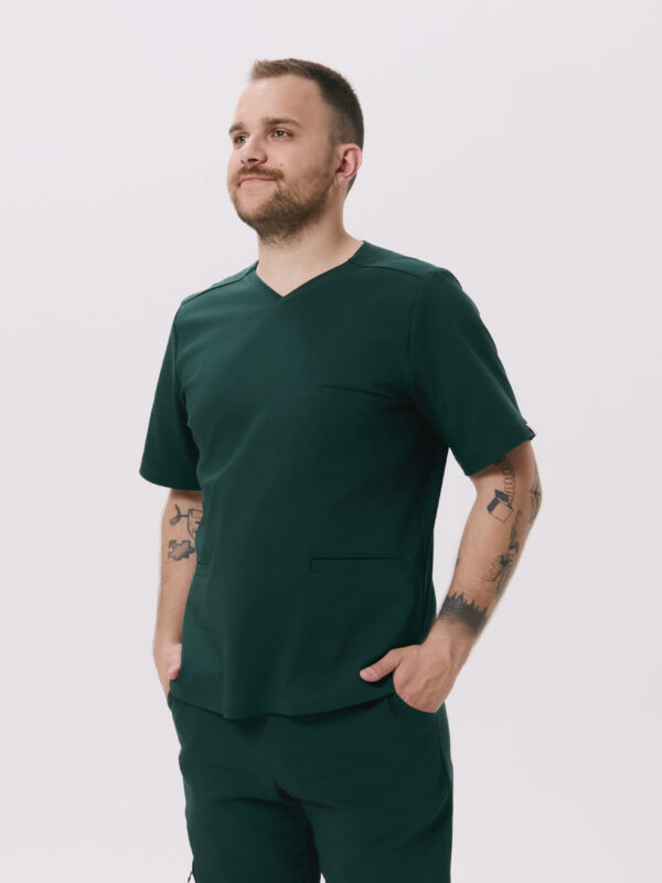 BLUZKA MEDYCZNA MĘSKA – SCRUBS - PREMIUM – FOREST GREEN