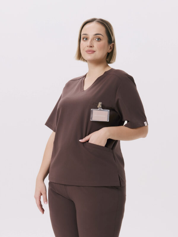 BLUZKA MEDYCZNA DAMSKA - SCRUBS - BASIC - CHOCOLATE