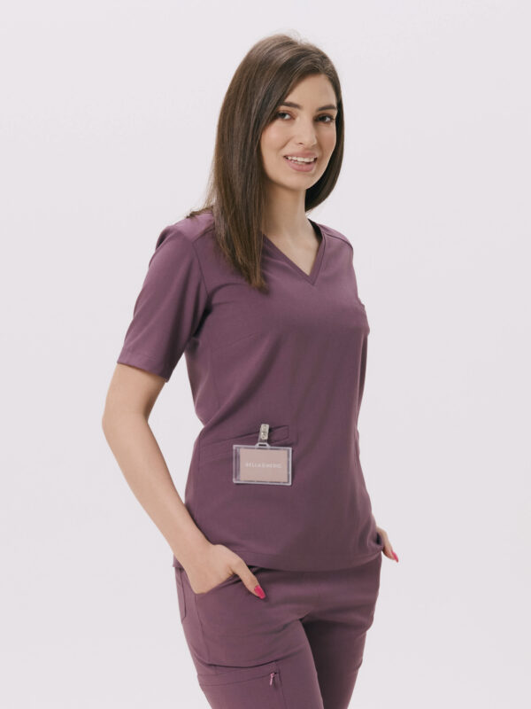 BLUZKA MEDYCZNA DAMSKA - SCRUBS - BASIC - BERRY
