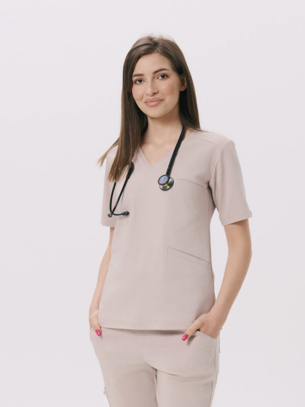 BLUZKA MEDYCZNA DAMSKA - SCRUBS - PREMIUM - LIGHT BEIGE