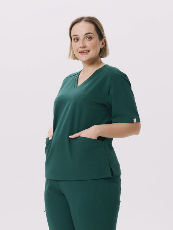 BLUZKA MEDYCZNA DAMSKA - SCRUBS - BASIC - BOTTLE GREEN