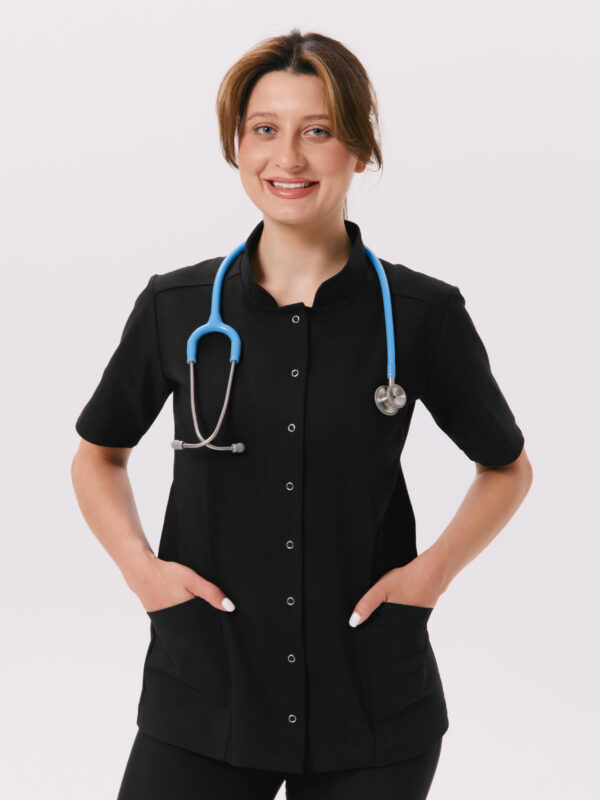 BLUZKA MEDYCZNA DAMSKA - NAPKI - PREMIUM - BLACK