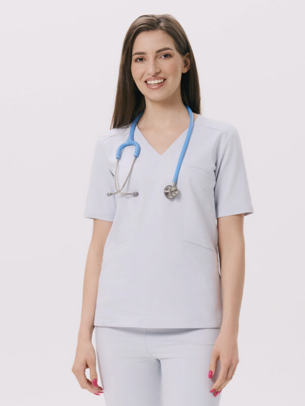 BLUZKA MEDYCZNA DAMSKA - SCRUBS - PREMIUM - SILVER GREY