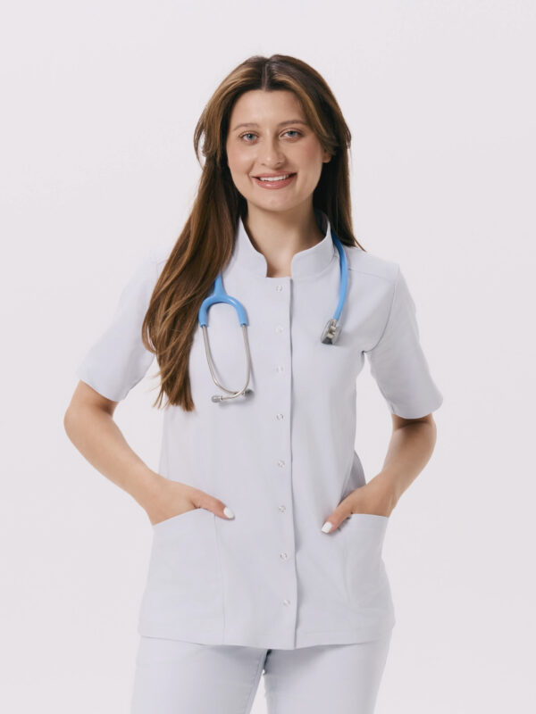 BLUZKA MEDYCZNA DAMSKA - NAPKI - PREMIUM - SILVER GREY