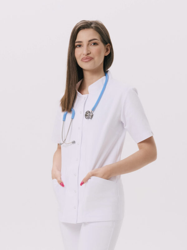 BLUZKA MEDYCZNA DAMSKA - NAPKI - PREMIUM - WHITE