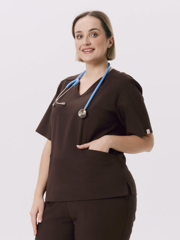 BLUZKA MEDYCZNA DAMSKA - SCRUBS - PREMIUM - DARK CHOCOLATE