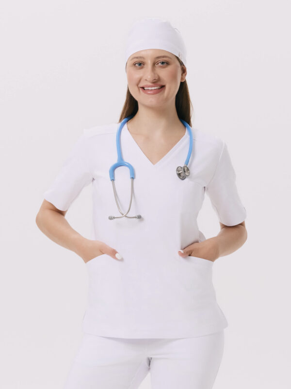 BLUZKA MEDYCZNA DAMSKA - SRUBS - PREMIUM - WHITE