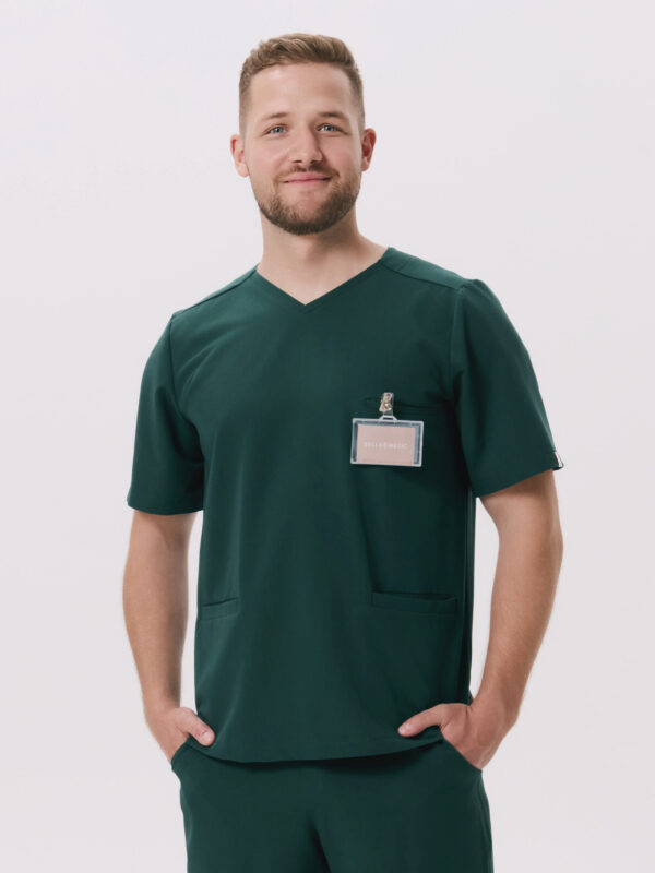 BLUZKA MEDYCZNA MĘSKA – SCRUBS – BASIC – BOTTLE GREEN