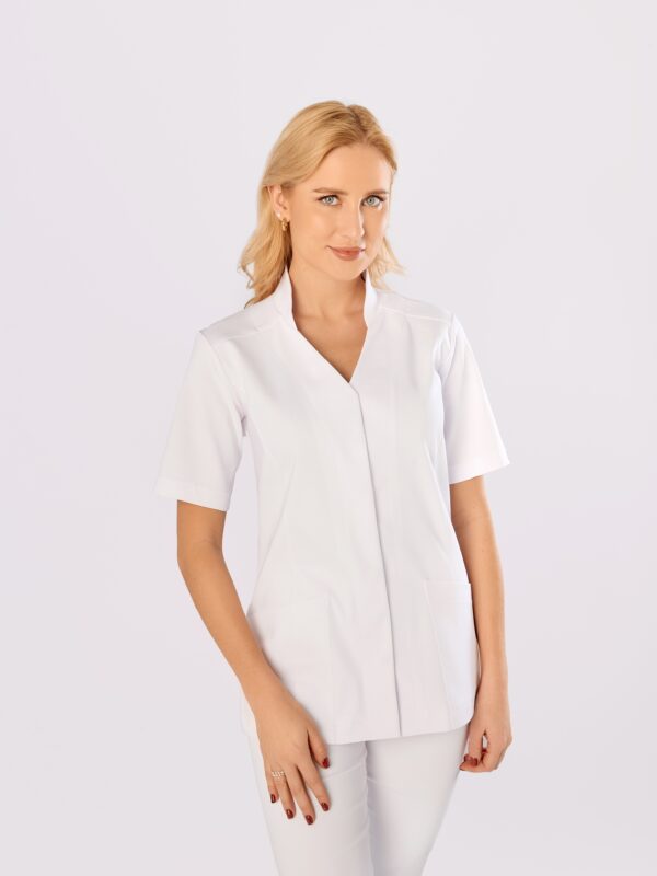 BLUZKA MEDYCZNA DAMSKA - NAPKI DEKOLT- PREMIUM - WHITE
