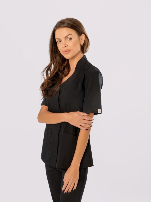 BLUZKA MEDYCZNA DAMSKA - NAPKI DEKOLT- PREMIUM - BLACK